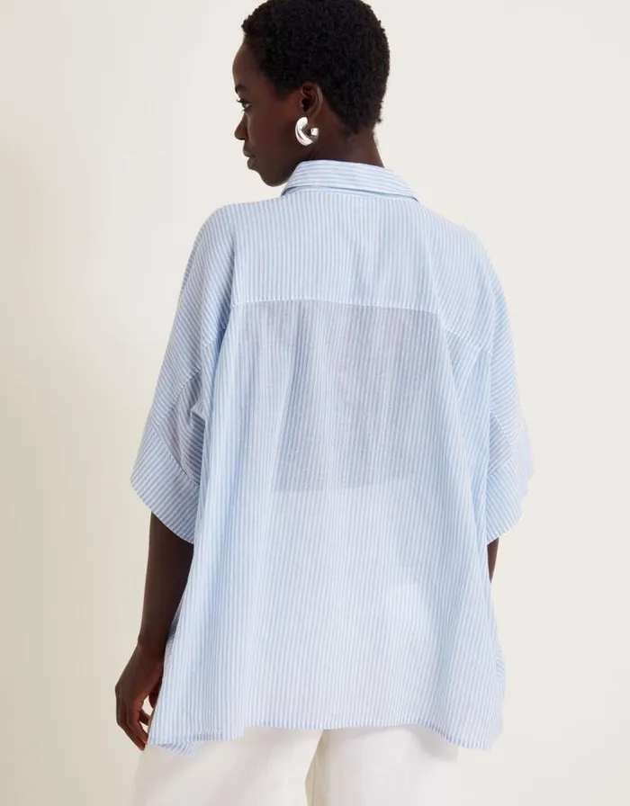 Monsoon Shyla Stripe Oversized Shirt Blue Women Tops and Blouses