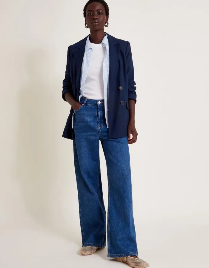 Monsoon Shyla Stripe Oversized Shirt Blue Women Tops and Blouses