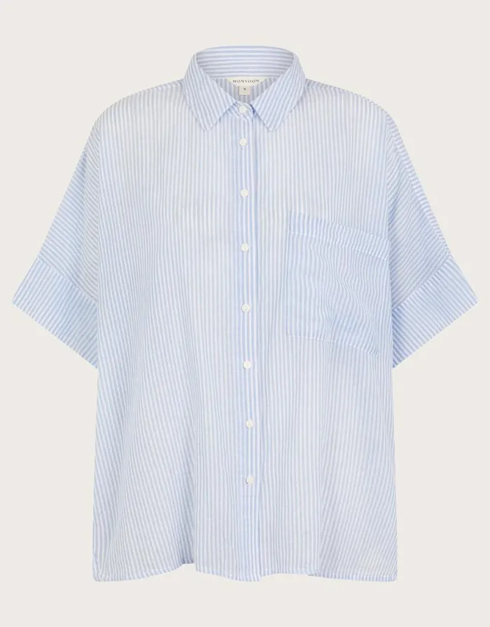 Monsoon Shyla Stripe Oversized Shirt Blue Women Tops and Blouses