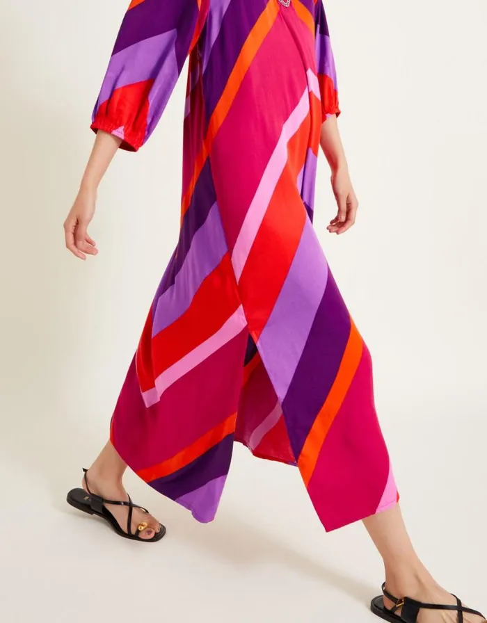 Monsoon Sonya Stripe Kaftan Dress Red Women Beachwear and Swimwear