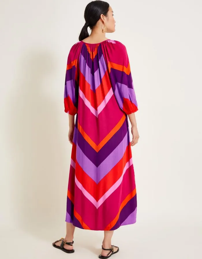 Monsoon Sonya Stripe Kaftan Dress Red Women Beachwear and Swimwear