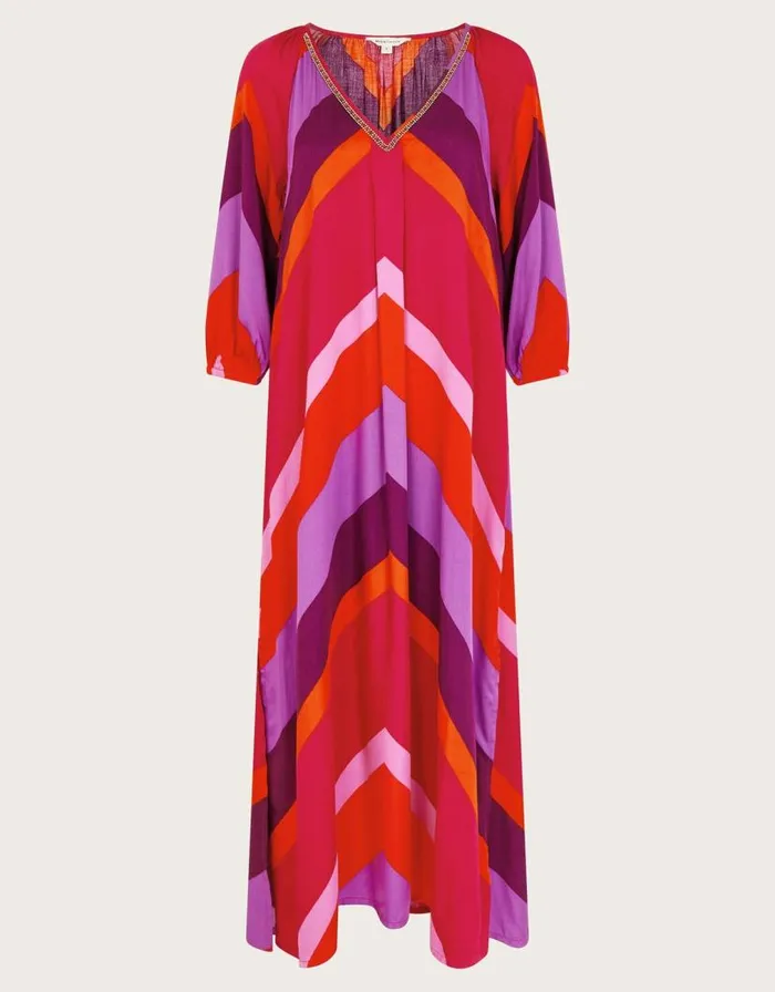 Monsoon Sonya Stripe Kaftan Dress Red Women Beachwear and Swimwear