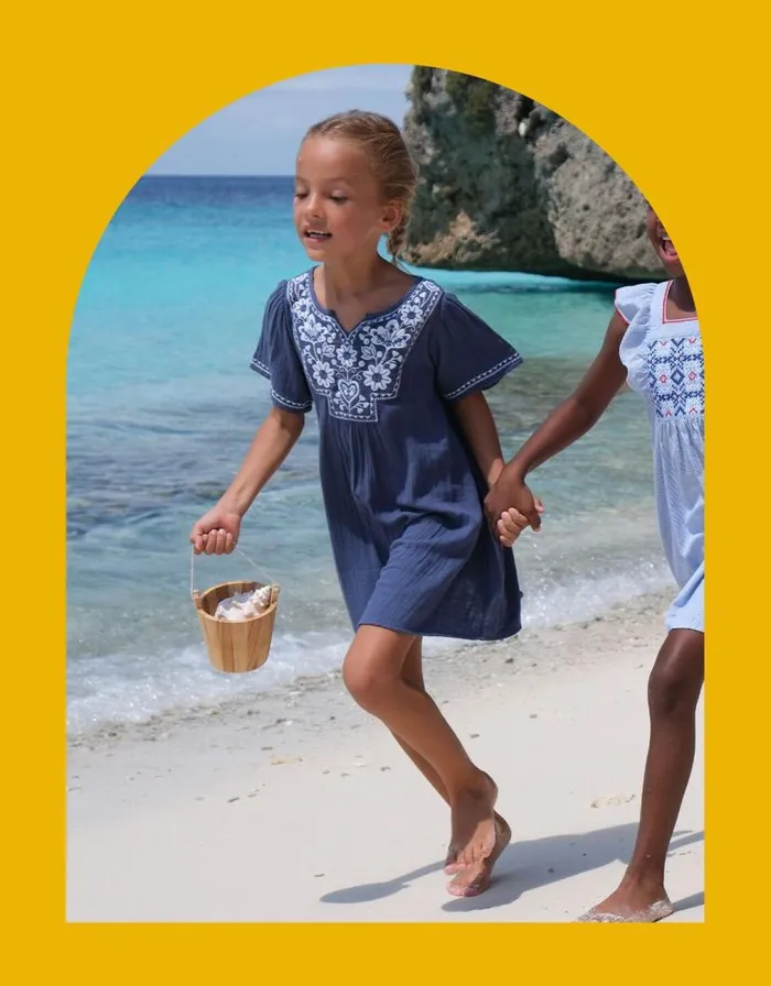 Monsoon Sunuva Folk Embroidered Dress Blue Children Dresses