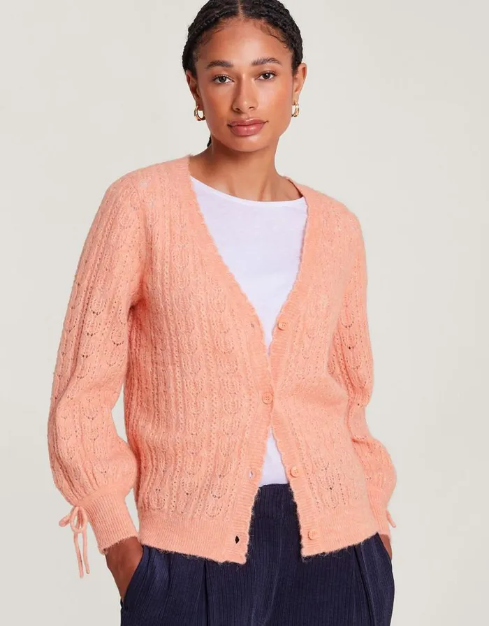 Monsoon SuperSoft Pointelle Cardigan With Recycled Polyester Orange Women Knitwear Monsoon SuperSoft Pointelle Cardigan With Recycled Polyester Orange Women Knitwear