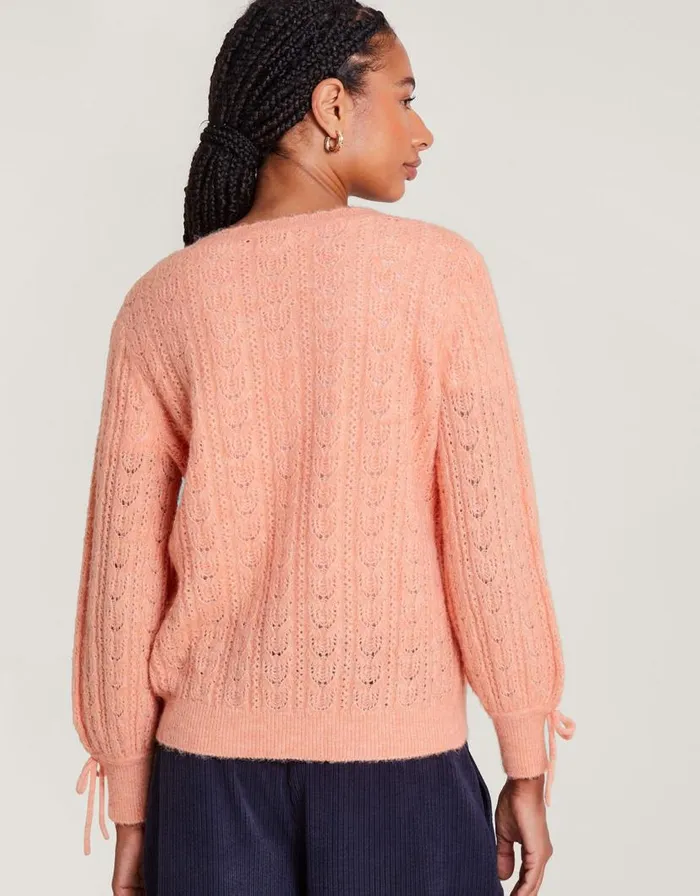 Monsoon SuperSoft Pointelle Cardigan With Recycled Polyester Orange Women Knitwear Monsoon SuperSoft Pointelle Cardigan With Recycled Polyester Orange Women Knitwear