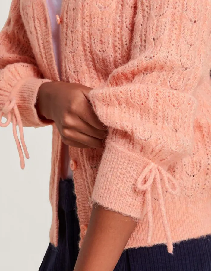 Monsoon SuperSoft Pointelle Cardigan With Recycled Polyester Orange Women Knitwear Monsoon SuperSoft Pointelle Cardigan With Recycled Polyester Orange Women Knitwear