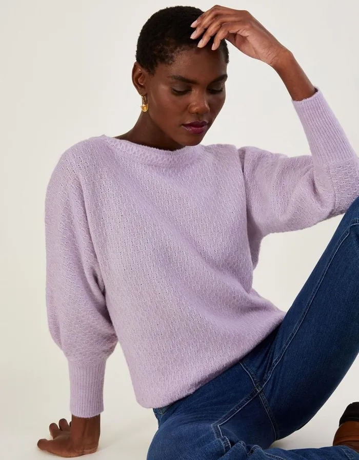 Monsoon Supersoft Stitch Jumper With Recycled Polyester Purple Women Knitwear
