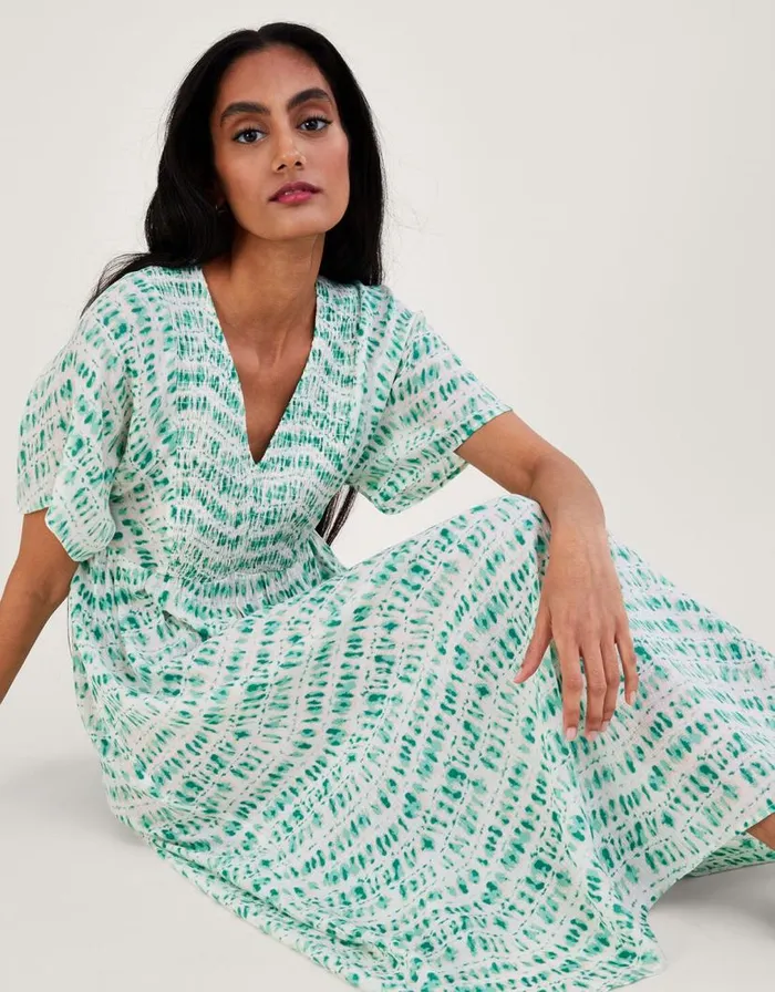 Monsoon Tie Dye Print Shirred Bodice Kaftan Dress Blue Women Beachwear and Swimwear Monsoon Tie Dye Print Shirred Bodice Kaftan Dress Blue Women Beachwear and Swimwear