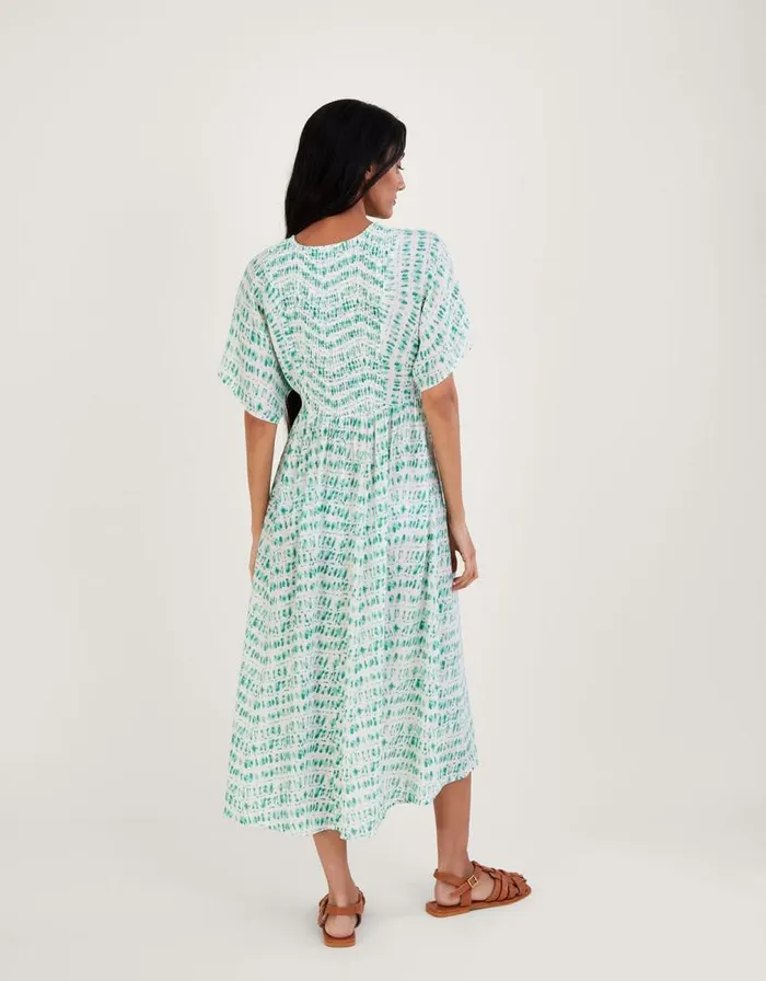 Monsoon Tie Dye Print Shirred Bodice Kaftan Dress Blue Women Beachwear and Swimwear Monsoon Tie Dye Print Shirred Bodice Kaftan Dress Blue Women Beachwear and Swimwear