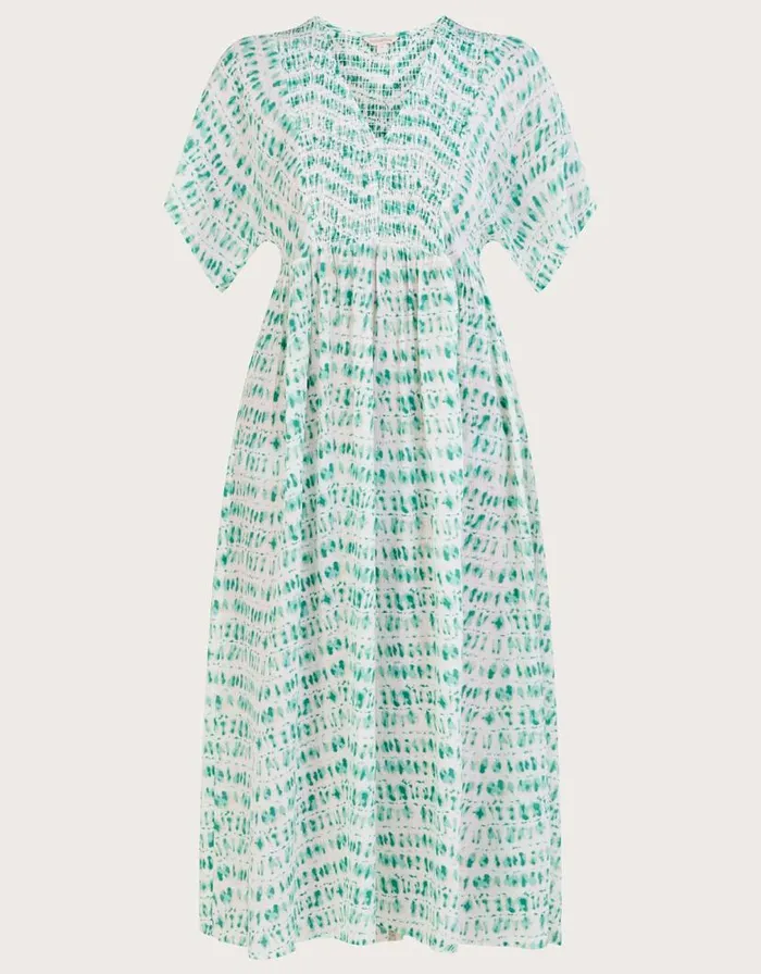 Monsoon Tie Dye Print Shirred Bodice Kaftan Dress Blue Women Beachwear and Swimwear Monsoon Tie Dye Print Shirred Bodice Kaftan Dress Blue Women Beachwear and Swimwear