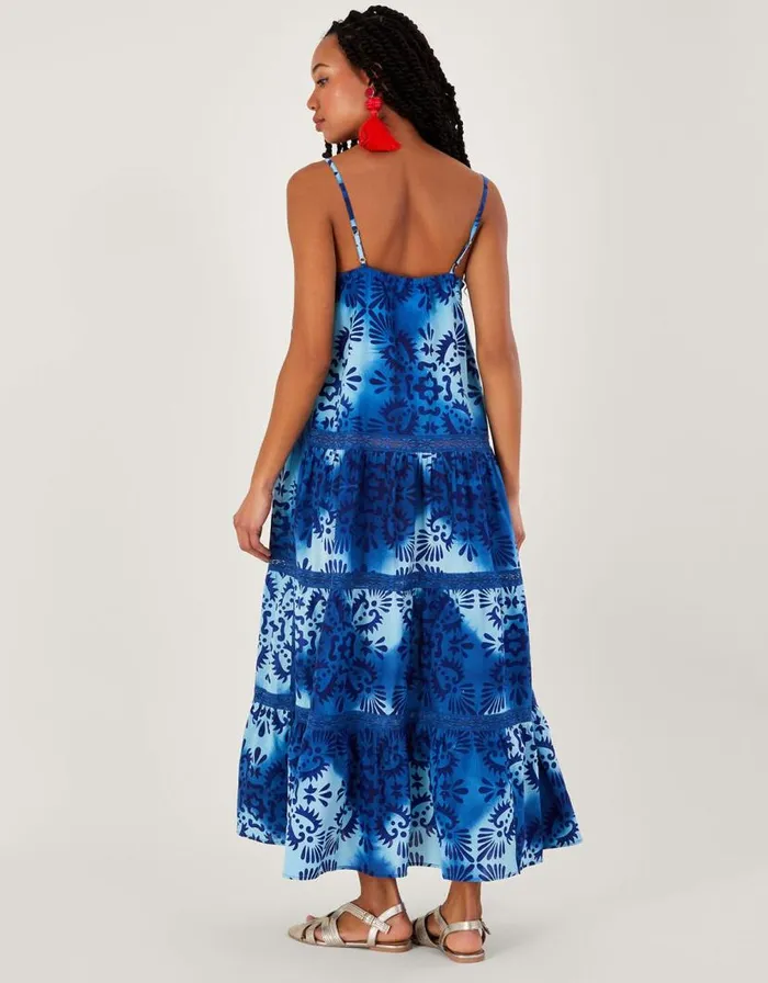 Monsoon Tile Batik Print Cami Midi Dress Blue Women Beachwear and Swimwear Monsoon Tile Batik Print Cami Midi Dress Blue Women Beachwear and Swimwear