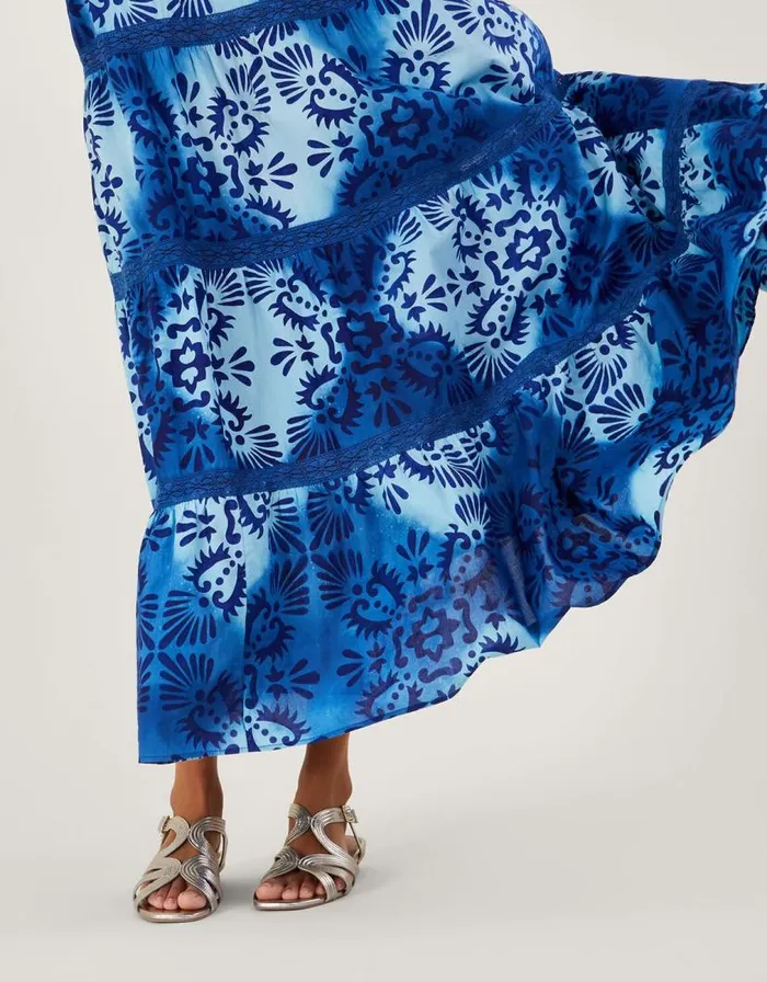 Monsoon Tile Batik Print Cami Midi Dress Blue Women Beachwear and Swimwear Monsoon Tile Batik Print Cami Midi Dress Blue Women Beachwear and Swimwear