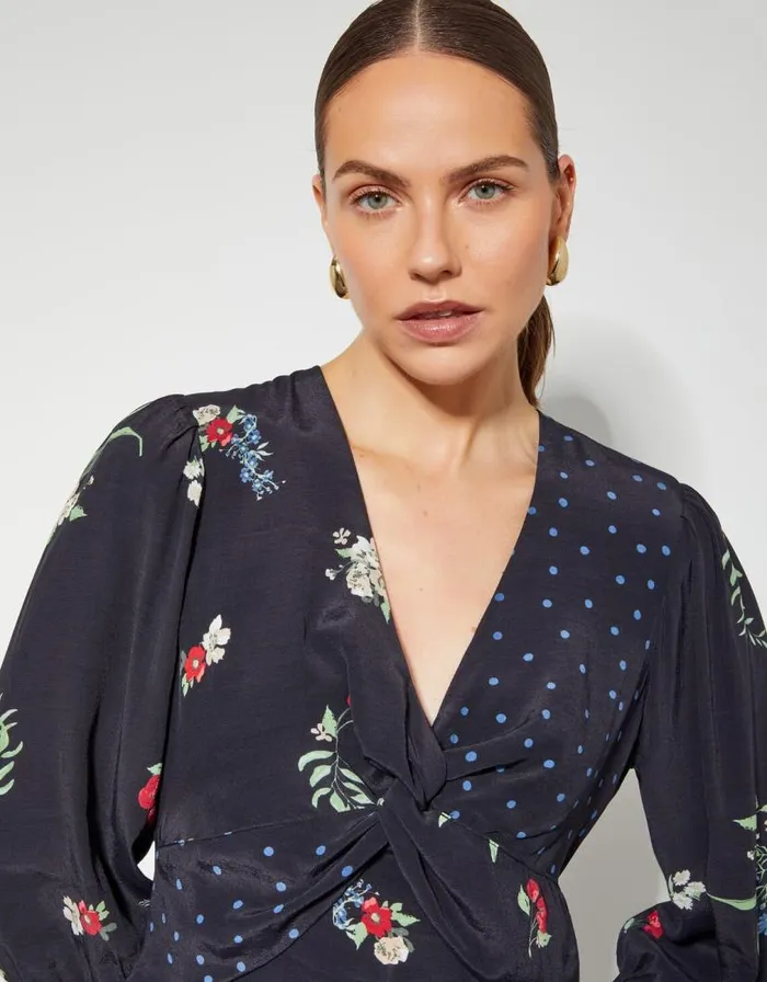 Monsoon Tina Twist Front Midi Dress Black Women Day Dresses