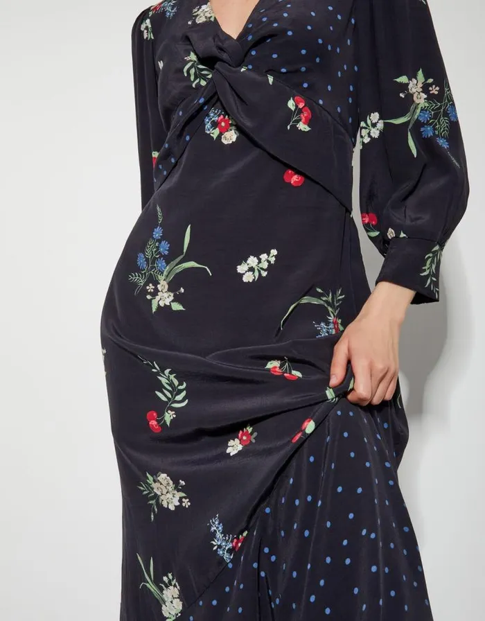 Monsoon Tina Twist Front Midi Dress Black Women Day Dresses