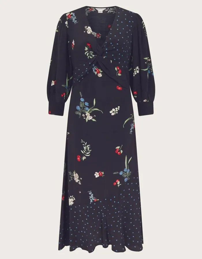 Monsoon Tina Twist Front Midi Dress Black Women Day Dresses