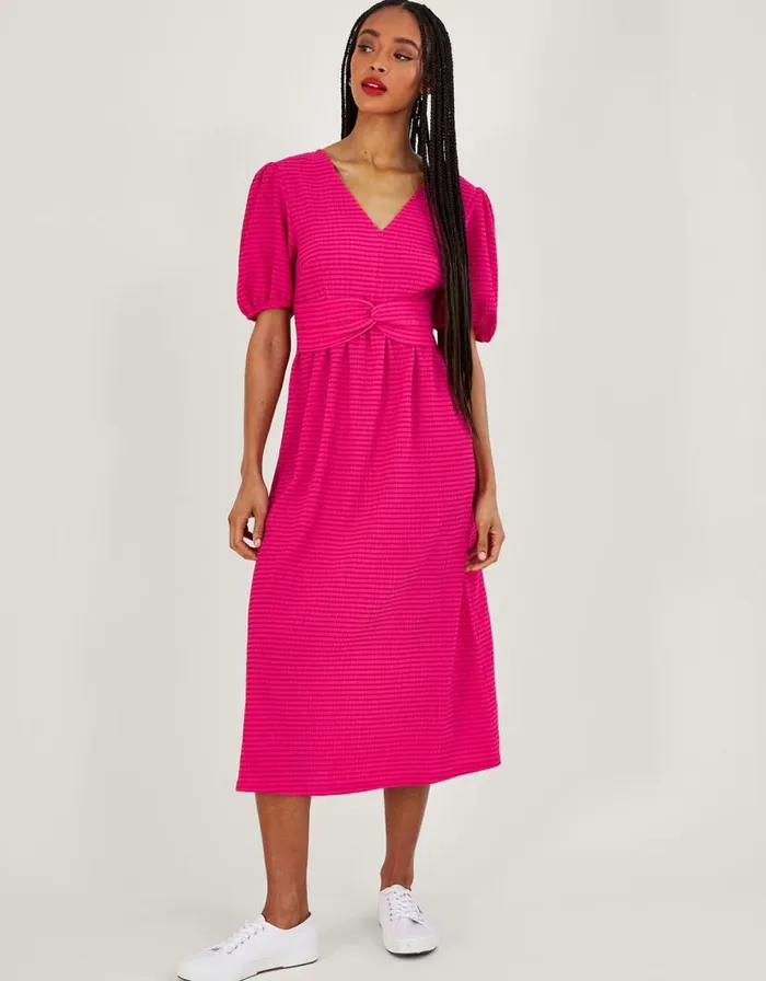 Monsoon Twist Detail Jersey Midi Dress Pink Women Midi Dresses