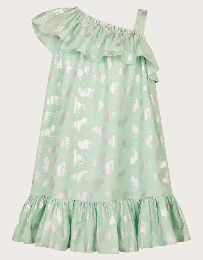Monsoon Unicorn Print Frill Dress Blue Children Dresses Monsoon Unicorn Print Frill Dress Blue Children Dresses