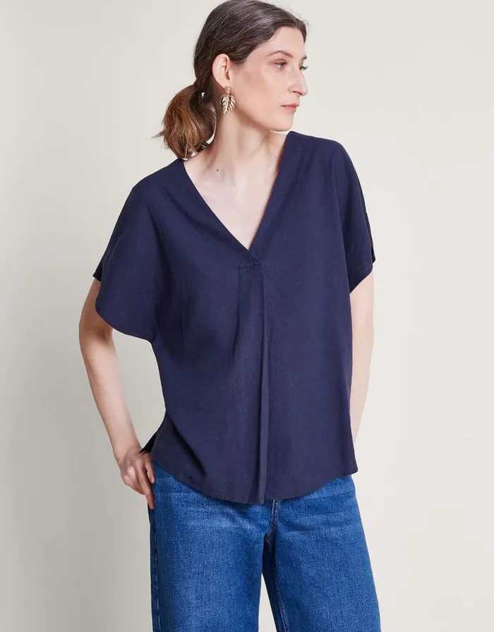 Monsoon Viola VNeck Pintuck TShirt Blue Women Tops and Blouses Monsoon Viola VNeck Pintuck TShirt Blue Women Tops and Blouses