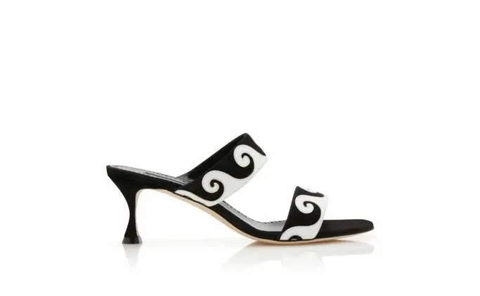 Mules Women Manolo Blahnik BEMUSABlack And White Suede Swirl Detail Mules Mules Women Manolo Blahnik BEMUSABlack And White Suede Swirl Detail Mules