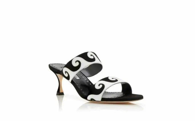 Mules Women Manolo Blahnik BEMUSABlack And White Suede Swirl Detail Mules Mules Women Manolo Blahnik BEMUSABlack And White Suede Swirl Detail Mules