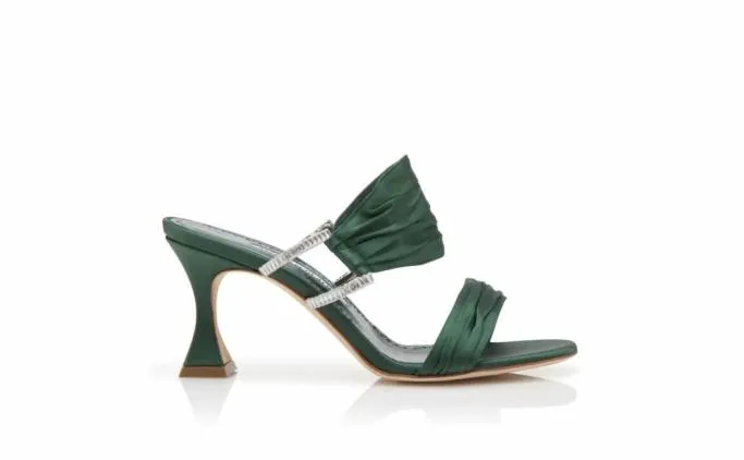 Mules Women Manolo Blahnik CHINAPDark Green Satin Gathered Mules Mules Women Manolo Blahnik CHINAPDark Green Satin Gathered Mules