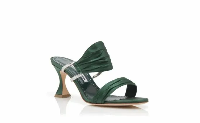 Mules Women Manolo Blahnik CHINAPDark Green Satin Gathered Mules Mules Women Manolo Blahnik CHINAPDark Green Satin Gathered Mules
