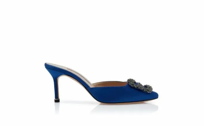 Mules Women Manolo Blahnik HANGISIMUBlue Satin Jewel Buckle Mules Mules Women Manolo Blahnik HANGISIMUBlue Satin Jewel Buckle Mules