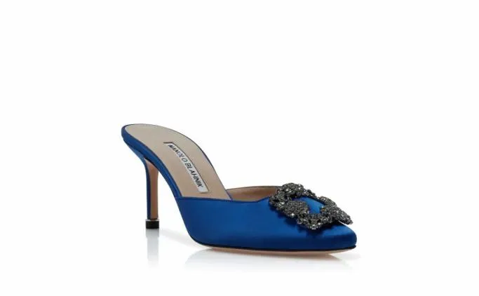 Mules Women Manolo Blahnik HANGISIMUBlue Satin Jewel Buckle Mules Mules Women Manolo Blahnik HANGISIMUBlue Satin Jewel Buckle Mules