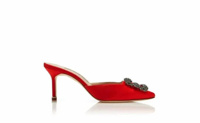 Mules Women Manolo Blahnik HANGISIMURed Satin Jewel Buckle Mules Mules Women Manolo Blahnik HANGISIMURed Satin Jewel Buckle Mules