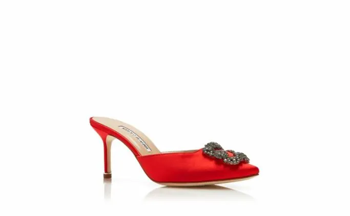 Mules Women Manolo Blahnik HANGISIMURed Satin Jewel Buckle Mules Mules Women Manolo Blahnik HANGISIMURed Satin Jewel Buckle Mules
