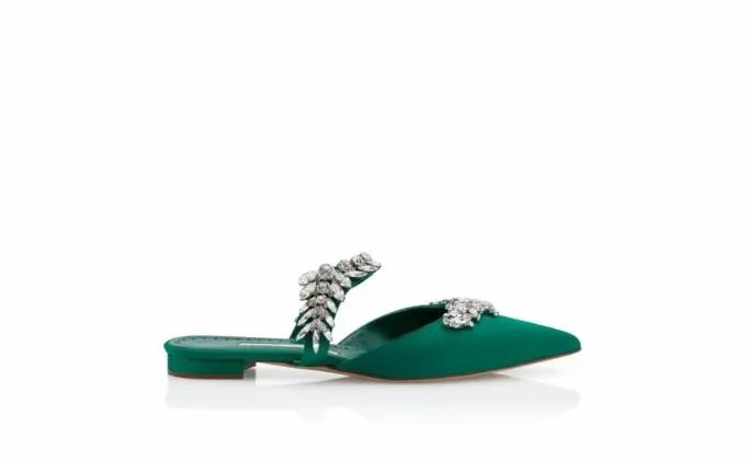 Mules Women Manolo Blahnik LURUMFLATGreen Satin Crystal Embellished Flat Mules Mules Women Manolo Blahnik LURUMFLATGreen Satin Crystal Embellished Flat Mules