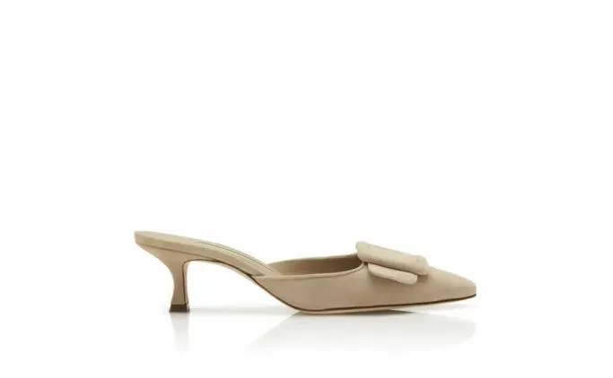 Mules Women Manolo Blahnik MAYSALEBeige Suede Kitten Heel Mules Mules Women Manolo Blahnik MAYSALEBeige Suede Kitten Heel Mules