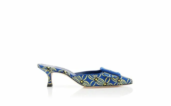 Mules Women Manolo Blahnik MAYSALEBIBlue And Yellow Canvas Floral Mules Mules Women Manolo Blahnik MAYSALEBIBlue And Yellow Canvas Floral Mules