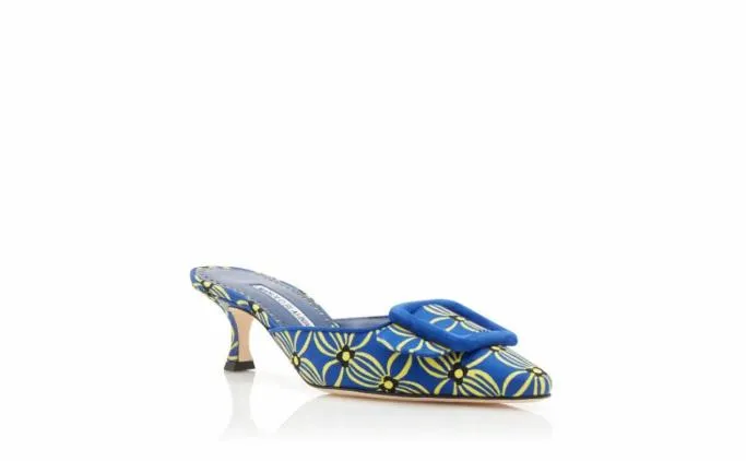 Mules Women Manolo Blahnik MAYSALEBIBlue And Yellow Canvas Floral Mules Mules Women Manolo Blahnik MAYSALEBIBlue And Yellow Canvas Floral Mules