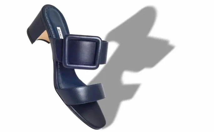 Mules Women Manolo Blahnik TITUBANEWNavy Blue Nappa Leather Open Toe Mules