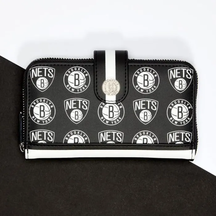 NBA Brooklyn Nets Logo Zip Around Wallet Unisex Loungefly Bags and Wallets