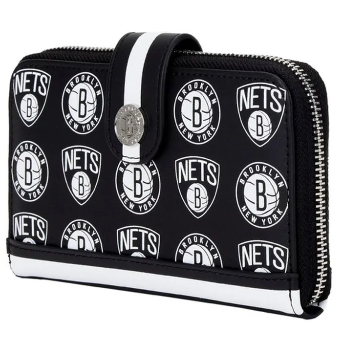 NBA Brooklyn Nets Logo Zip Around Wallet Unisex Loungefly Bags and Wallets
