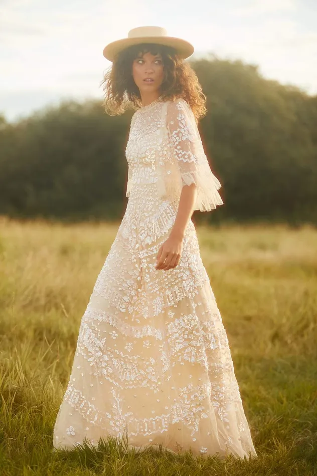 Needle and Thread Anais Sequin Gown Champagne Women Exclusives