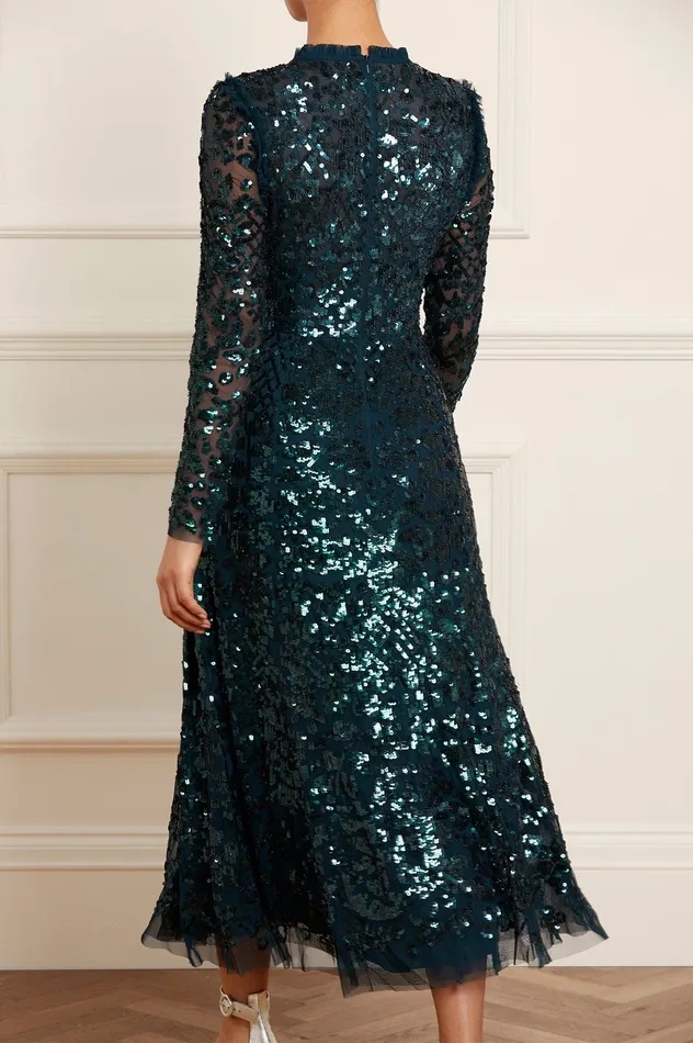 Needle and Thread Aurelia Long Sleeve Ballerina Dress Green Women Embellished Dresses