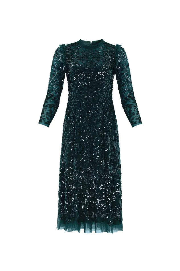 Needle and Thread Aurelia Long Sleeve Ballerina Dress Green Women Embellished Dresses