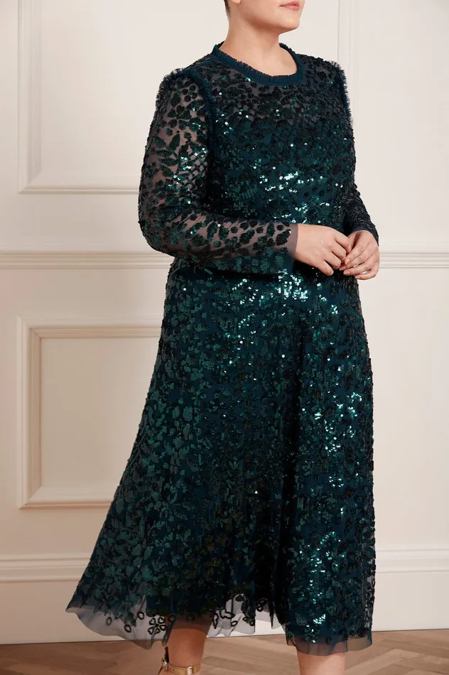 Needle and Thread Aurelia Long Sleeve Ballerina Dress Green Women Embellished Dresses