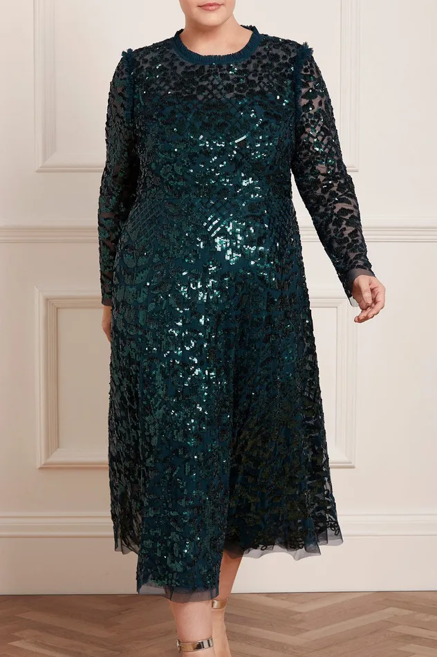 Needle and Thread Aurelia Long Sleeve Ballerina Dress Green Women Embellished Dresses