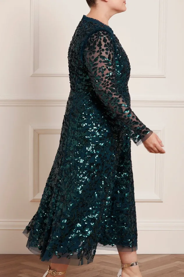 Needle and Thread Aurelia Long Sleeve Ballerina Dress Green Women Embellished Dresses
