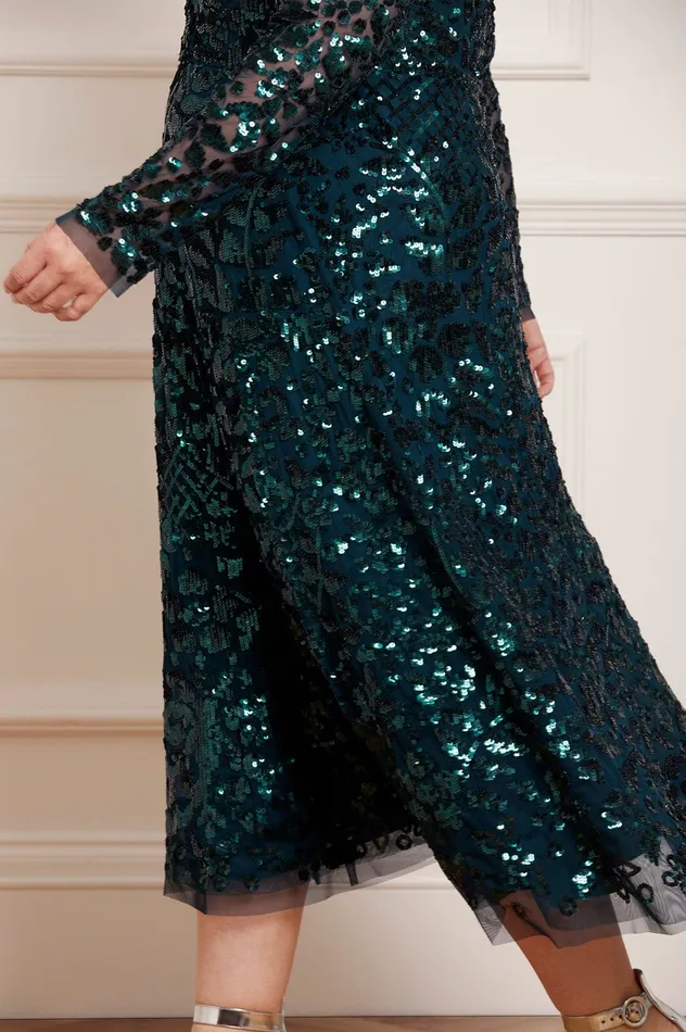 Needle and Thread Aurelia Long Sleeve Ballerina Dress Green Women Embellished Dresses