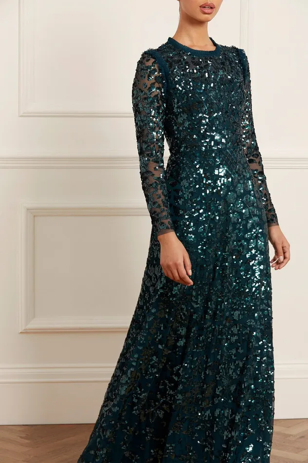 Needle and Thread Aurelia Long Sleeve Gown Green Women Exclusives