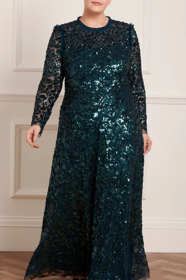 Needle and Thread Aurelia Long Sleeve Gown Green Women Exclusives