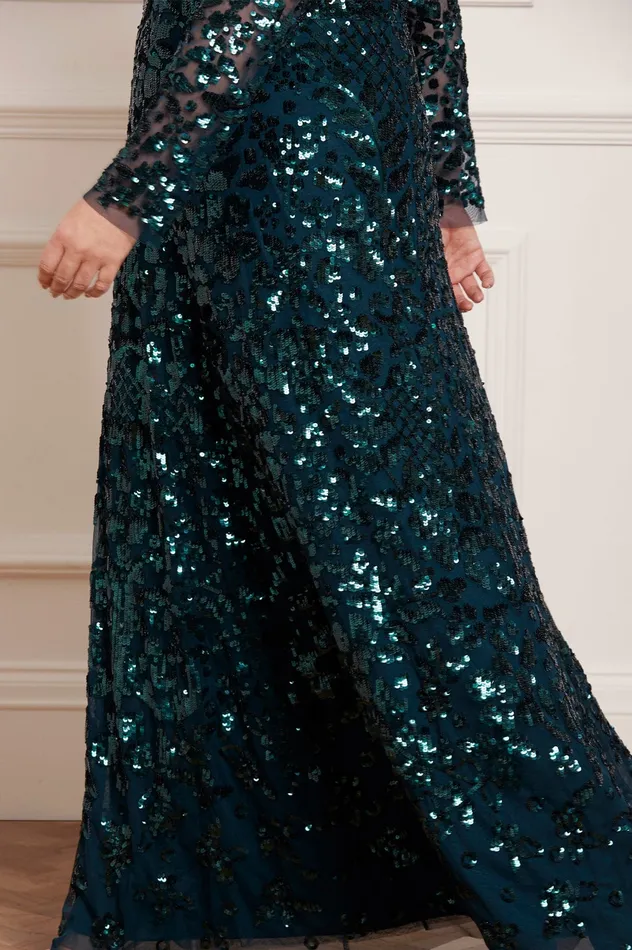 Needle and Thread Aurelia Long Sleeve Gown Green Women Exclusives