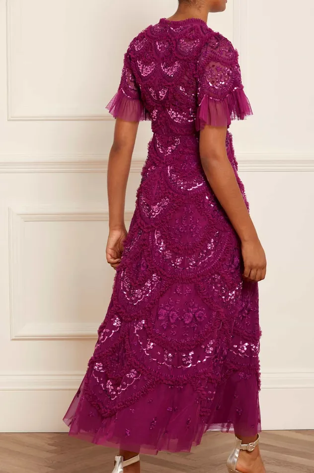 Needle and Thread Carmen Ruffle Ankle Gown Purple Women Evening Dresses