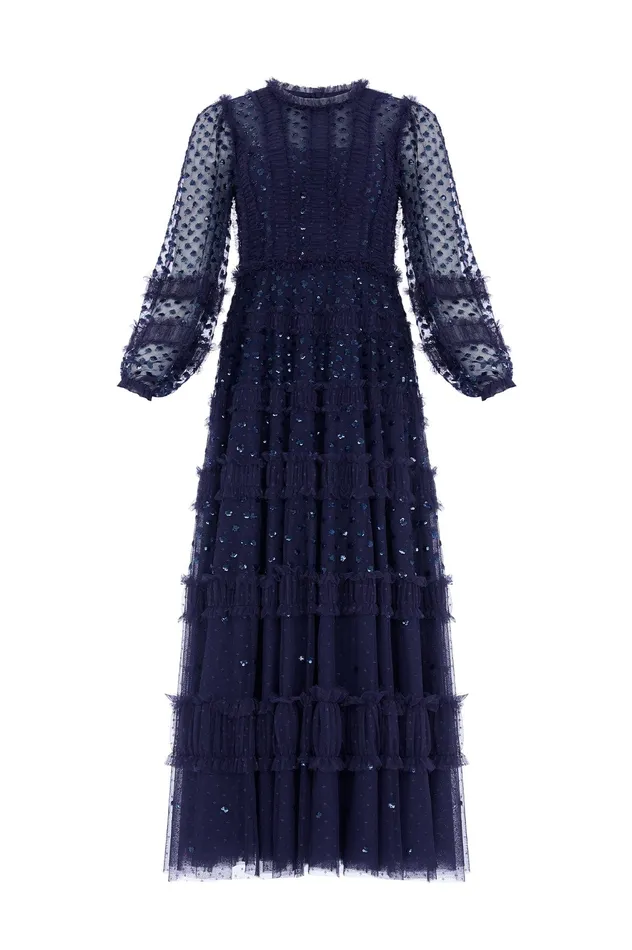 Needle and Thread Dot Shimmer Ankle Gown Blue Women Embellished Dresses