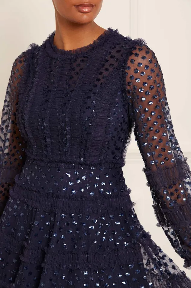 Needle and Thread Dot Shimmer Ankle Gown Blue Women Embellished Dresses